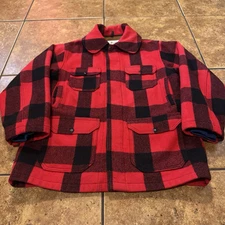 VTG Woolrich Wool Mackinaw Cruiser Jacket Red Cruiser Men Medium Hunting Buffalo