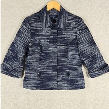 Jones New York Signature Petite Navy White Textured Cotton Jacket 8P Snap Front