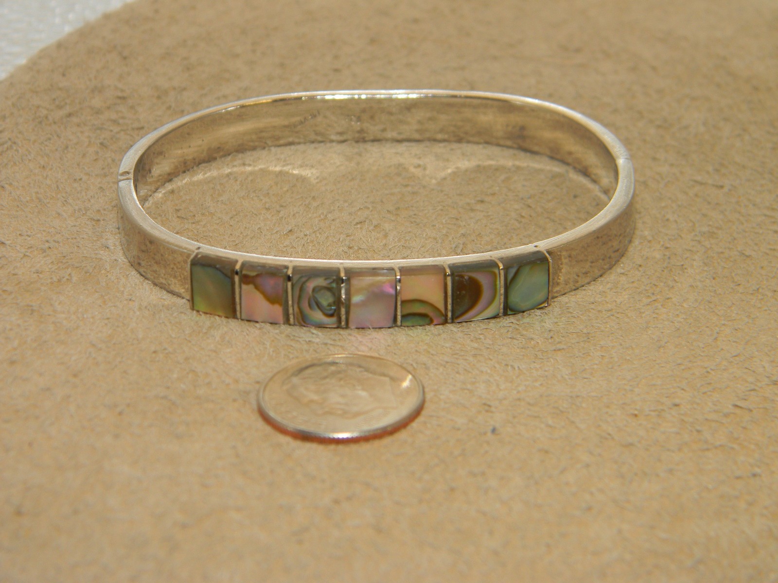 Sterling Silver Abalone Hinged Bangle Bracelet Me… - image 6