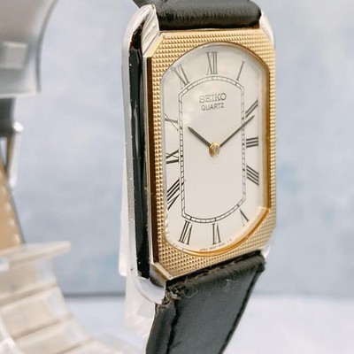 SEIKO 9520-5090 Quartz Tank Watch White Dial Square 26mm Black