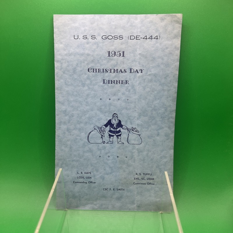 1951 USS GOSS (DE-444)Christmas Day Dinner Menu