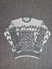 Vintage 80s Expressions Sweater Mens L Abstract Geometric Black White Made Korea