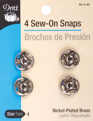 Dritz 80-4-65 Nickel Sew-On Snaps-Size 4 4/Pkg