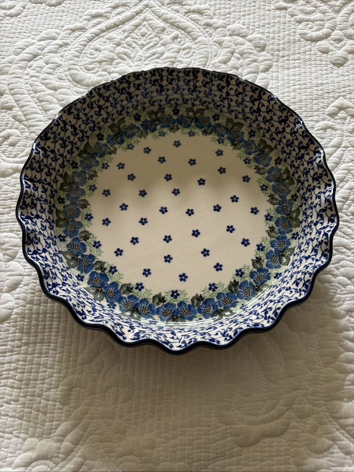 Polish Pottery 10" Quiche Scalloped Pie Dish from Ceramica Artystycz Boleslawiec