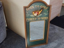 RETRO Wood 3D Wall Plaque Sign with Mirror Born to Golf Forced to Work Man Cave