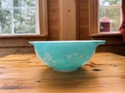 Vintage Pyrex Turquoise Butterprint “Amish” Cinderella Mixing Bowl #444 (4 Qt)