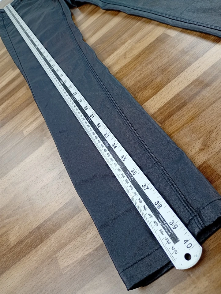 Next Faux Leather Jeans Black Tapered Leg Trousers Size UK 10 L Stretchy EU 38 - Image 3 of 4