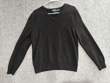 Vtg Polo Ralph Lauren Black Lambs Wool Sweater V Neck Men  s Size L