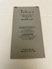 Vintage 1950s Tobins Restaurant Menu Fairmount Corners Syracuse New York