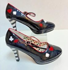 Funtasma Patent Leather Striped "4 Heels Cards Red/Black Mary Janes Cont57/B 11M