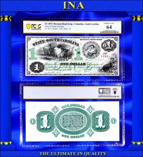 $1 South Carolina 1872 Obsolete Currency Paper Money Note US Civil-War PCGS 64