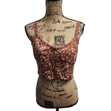 LA Hearts Brown Floral Crop Top Lace Up Corset Style Tank Cami Size S