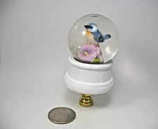 Lamp Finial Blue Bird in Snow Globe  Lampshade Finial Found Object Original 25J