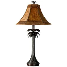 StyleCraft Table Lamp 26" 1-Light In Dark Brown w/ Brown Woven Rattan Shade