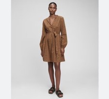 GAP Tie-Belt Print Dress S Tall Animal Print Leopard Tie Waist Long Sleeve ST