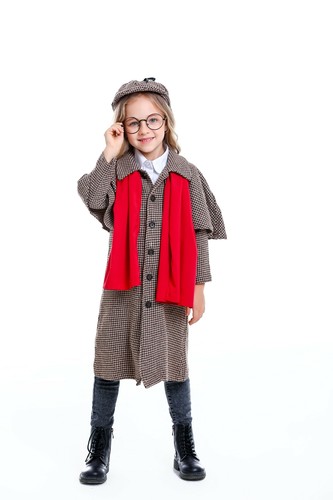Kids Sherlock Holmes Detective Costume Child Boys Girls Book Week Cosplay Coat - Picture 3 of 11