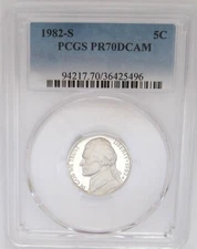 1982-S Jefferson Nickel PCGS PR70 DCAM - DEEP CAMEO PROOF ... THE BEST
