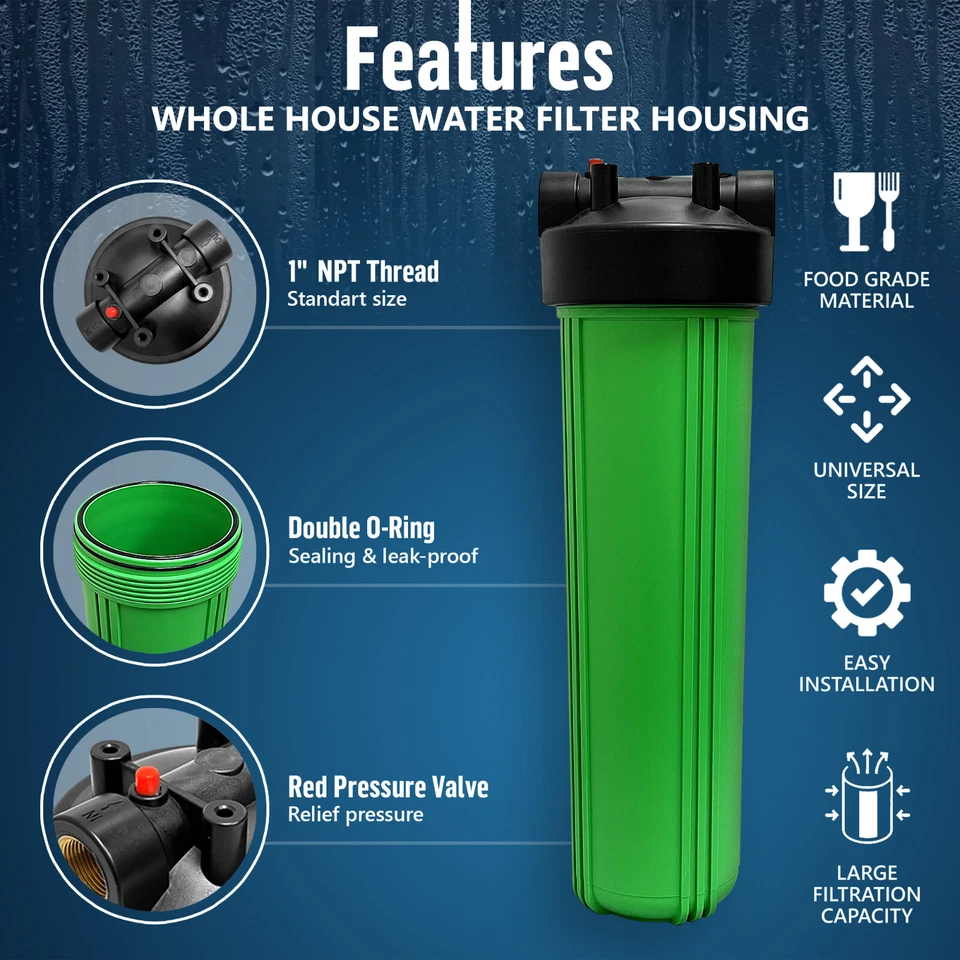 2 Green High Capacity 20x4.5” Whole House Filter Purifier Systems 1” Brass Port - Image 2 of 4