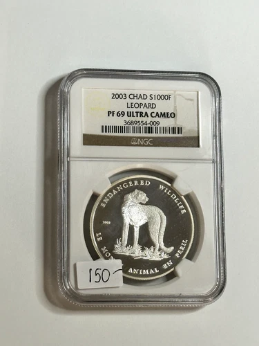 2003 Chad 1000 Francs Leopard Silver Coin PF 69 Ultra Cameo NGC