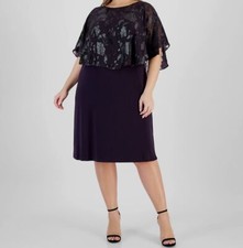 Connected Apparel Womens Purple Metallic Cape-Overlay Sheath Dress Plus Size 20W