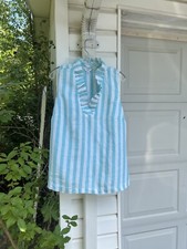 NWT Crown & Ivy  Turquoise & White  Ruffle Neck Sleeveless Linen Blouse 1X