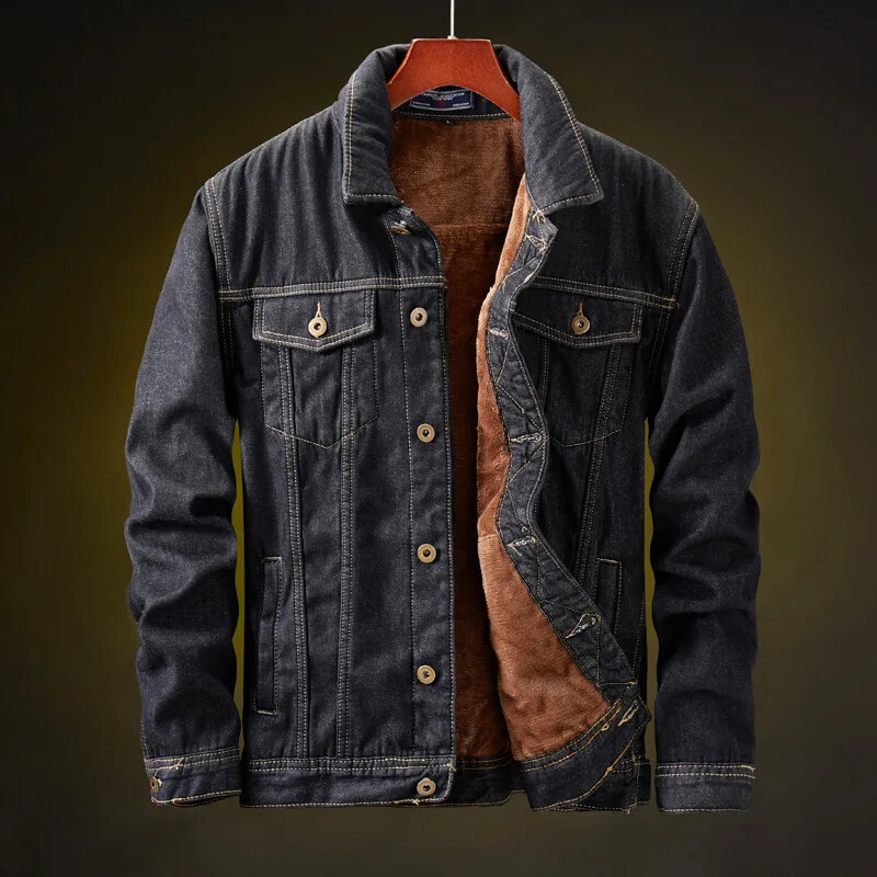 Men's Thick Fleece-Lined Denim Jacket for Warm Casual Outerwear