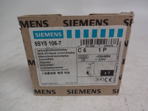Siemens 5sy5 106-7 C6 1-PoleCircuit Breaker - Picture 6 of 6