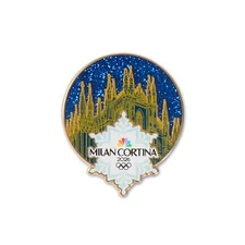 2026 Milan Cortina Olympics NBC Duomo Glitter Logo Pin Badge Media Lapel