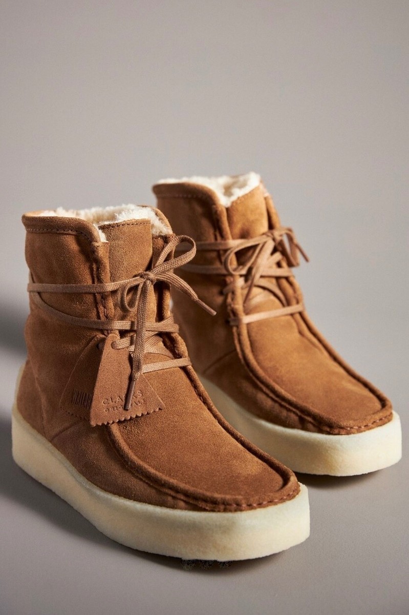 Anthropologie Clarks Wallabee Cup Boots Brown Suede Crepe Sole