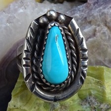 Vintage Native American Navajo Turquoise Ring Signed SC Size 6 Sterling Silver