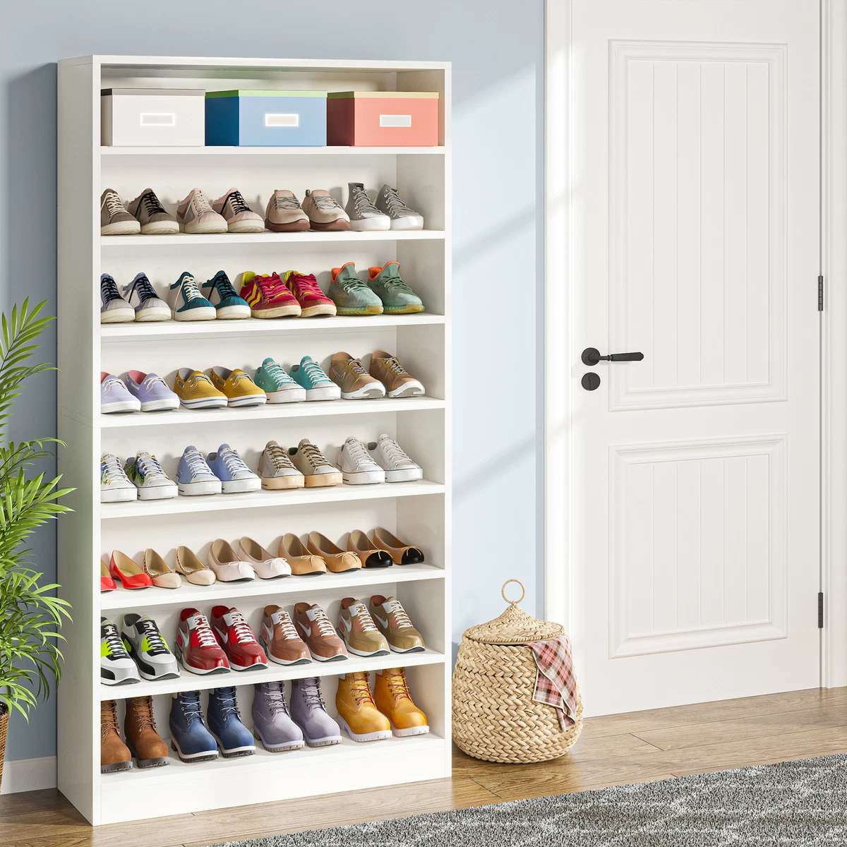 8 Tier Wood Freestanding Shoe Cabinet Shoe Rack with Open Storage for  Entryway