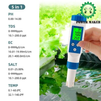 PH Meter TDS/EC/Salinity/Temperature Meter Digital Water Quality Monitor Tester