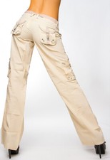 Sexy Miss Women Girly Cargo Summer Fabric Pants Pockets Belt Uk 36 NEW Beige