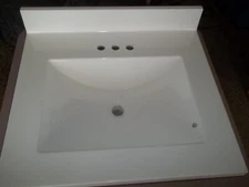 Cotton White 25"x22" Cultured Marble Vanity Top With Backsplash