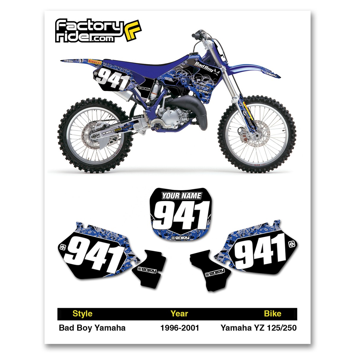 1996-2001 YAMAHA YZ 125-250 Bad Boy Dirt Bike Graphics Custom