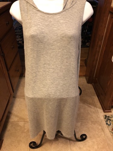Tresics Gray Hooded Sleeveless Tunic Pullover Top W/ Hood Athletic Beach Soft! M - Picture 2 of 6