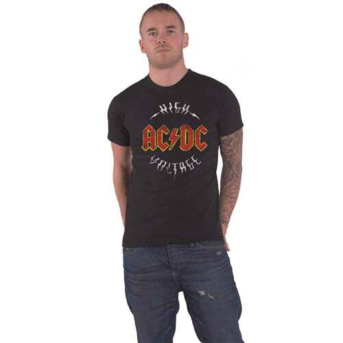T-shirt AC/DC Unisex Czarny Wysokie napięcie Distressed Print band logo Nue - Zdjęcie 1 z 5