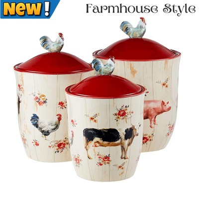 Chicken Farmhouse Canisters Set for Country Kitchen Sugar Cookie Jar Sealed Lids