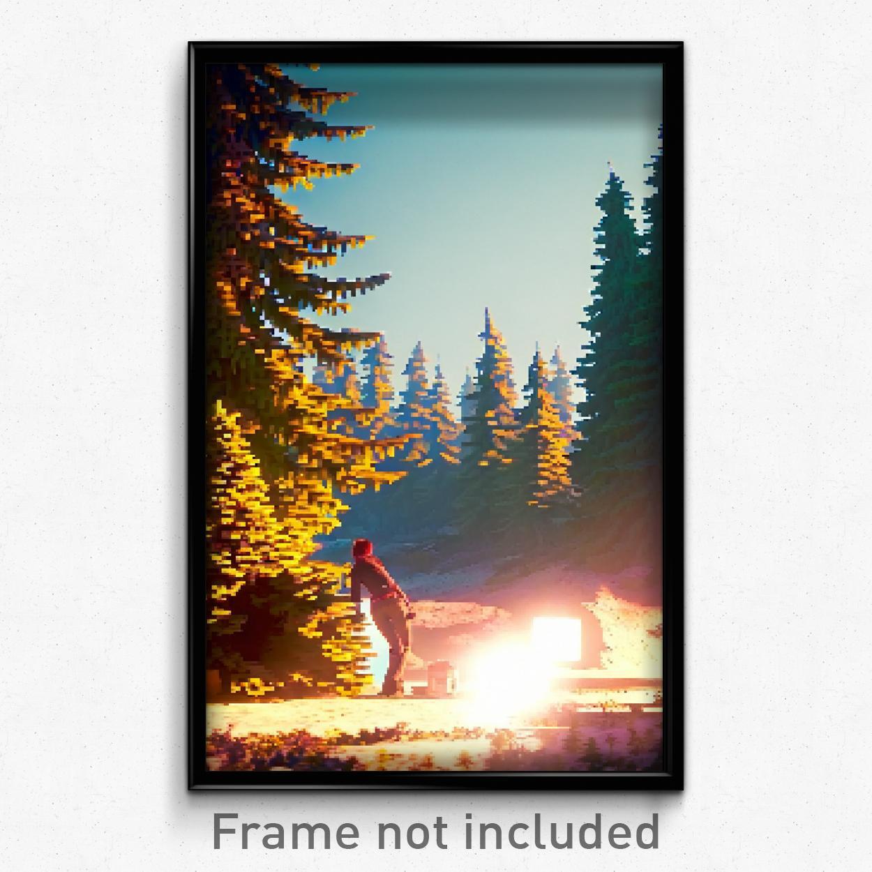 8-Bit Psychedelic Pixel Art Poster - Evergreen Wild Video Game Print