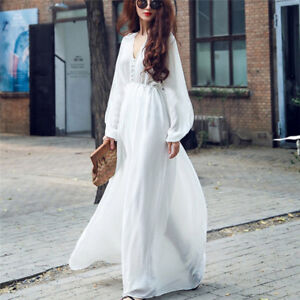 casual white maxi dress with sleeves