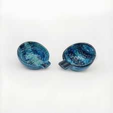 Pair Vintage Bitossi Rimini Blue Aldo Londi Italian Ceramic Ashtrays Coin Dish