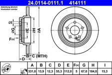 2x ATE Bremsscheibe 24.0114-0111.1 f&uuml;r KLASSE MERCEDES W163 270 CDI 163 113 320