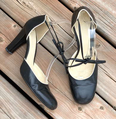 Enzo Angiolini Mary Jane High Heel Shoes 9.5 Black Leather Front Tie Rockabilly