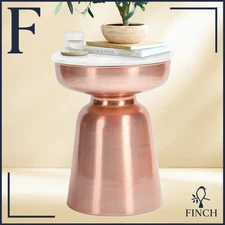 Finch Adler Metal Accent Side Table 16 Hourglass Shape Ivory White Rose Gold