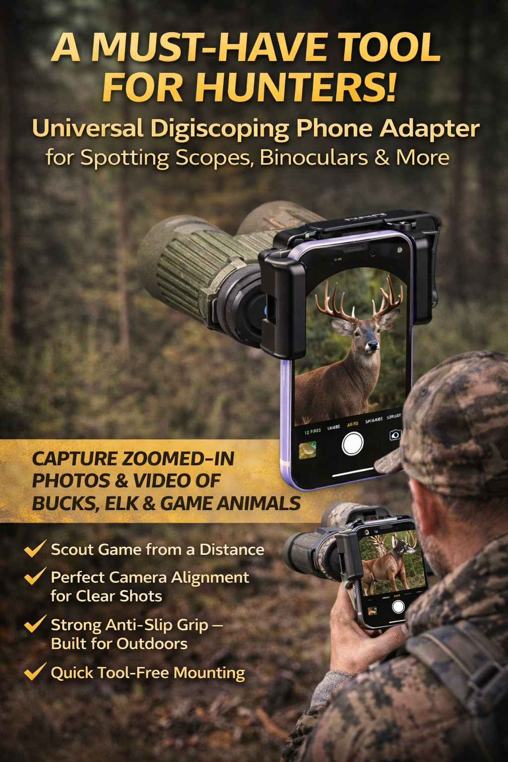Digiscoping  Phone Adapter &ndash; Fits Binoculars, Spotting Scope & Telescope Mount