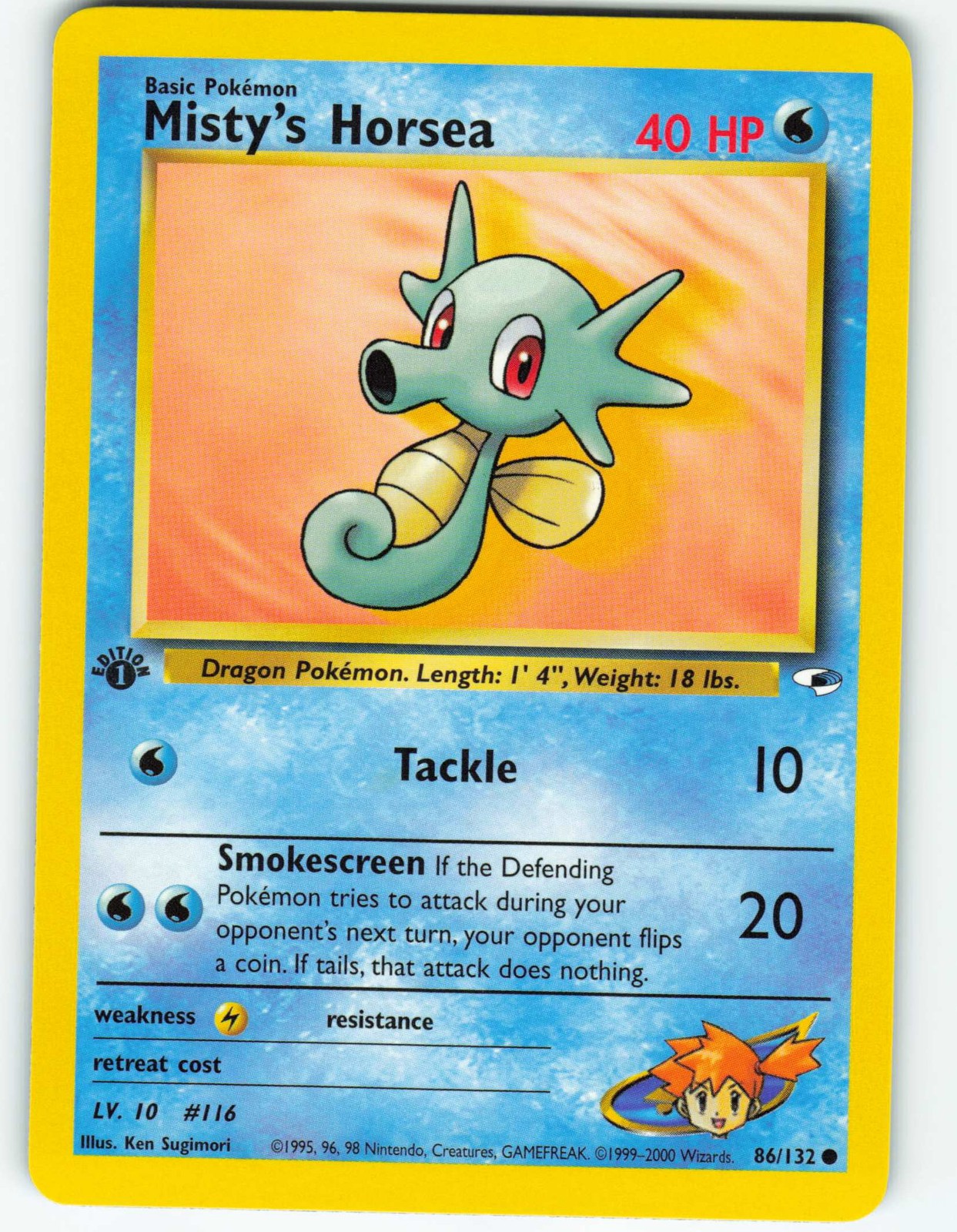 Misty's Horsea - 1st Edition - 86/132 Gym Heroes- WOTC - Pokémon TCG - 2000