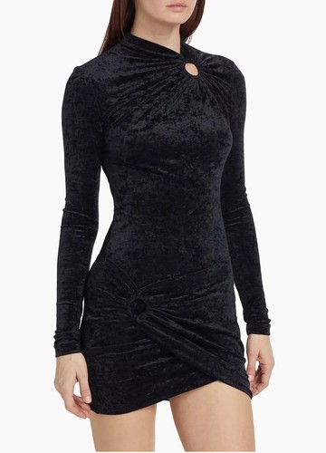 Isabel Marant Etoile Femme Havane Velours Écrasé Froncé Noir Mini ROBE XS 34 - Photo 3 sur 21