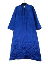 Vintage Nordstrom Blue Floral Quilted Pattern Housecoat Robe Made In Hong Kong M