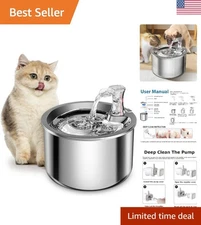Stainless Steel Cat & Dog Water Fountain - 2L Automatic Dispenser with Ultra-...