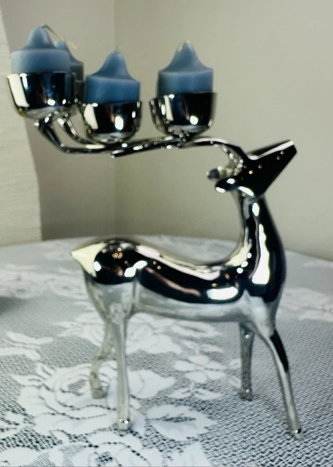 Pottery Barn Silver Plated  Reindeer Candelabra Candle Holder 11.5” Large Decor - Image 3 of 4